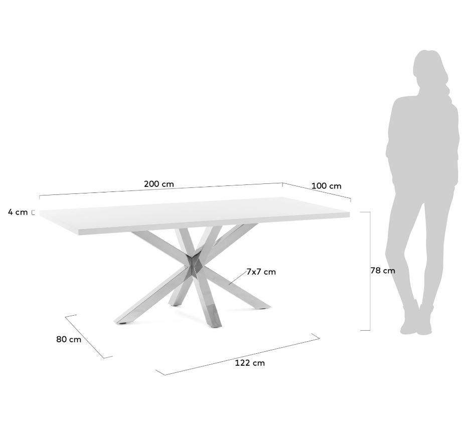 Kave Home Arya Dining Table White/Steel, 200x100