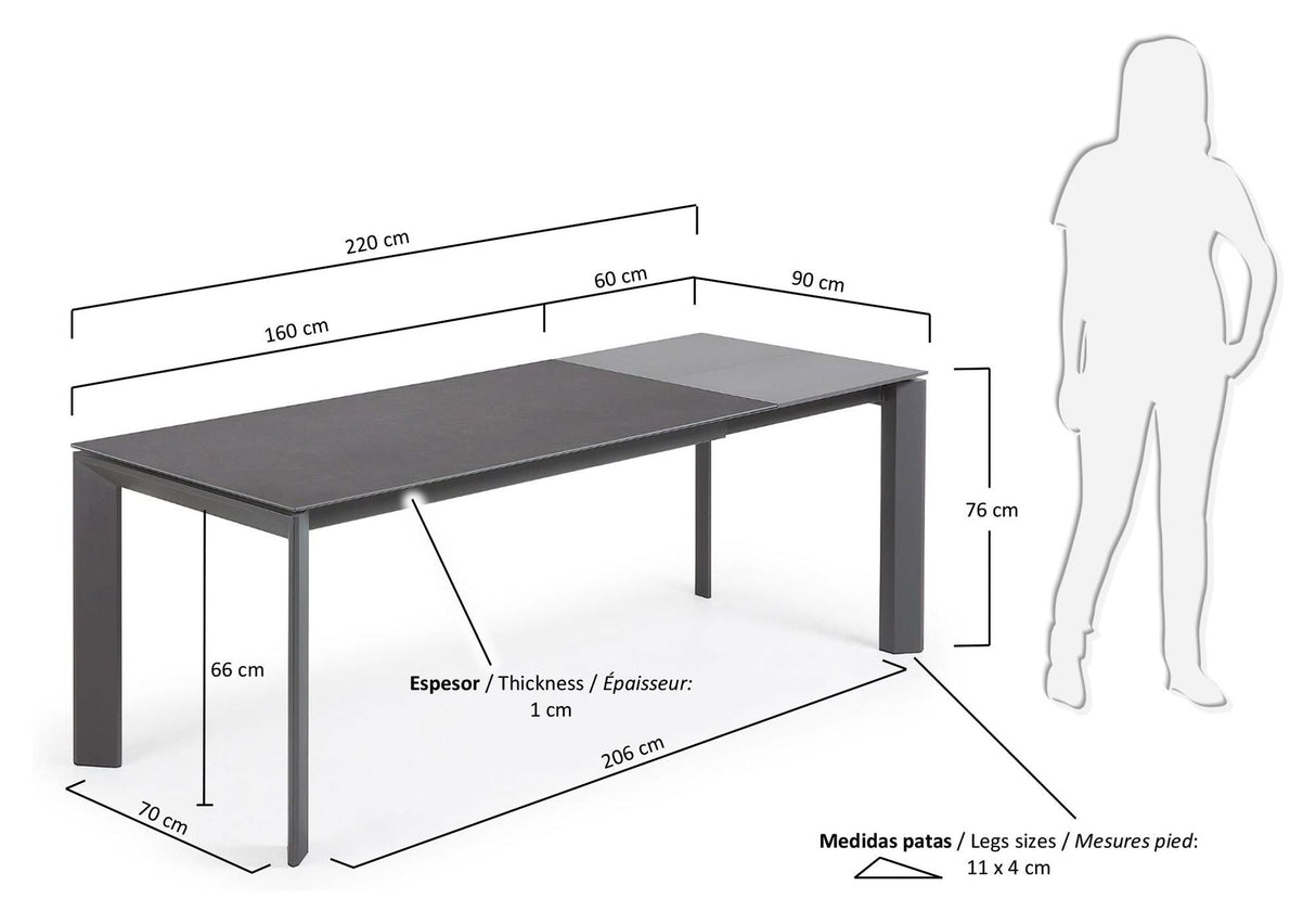 Axis Dining table, 160/220x90, Vulcano Roca finish/Anthracite legs