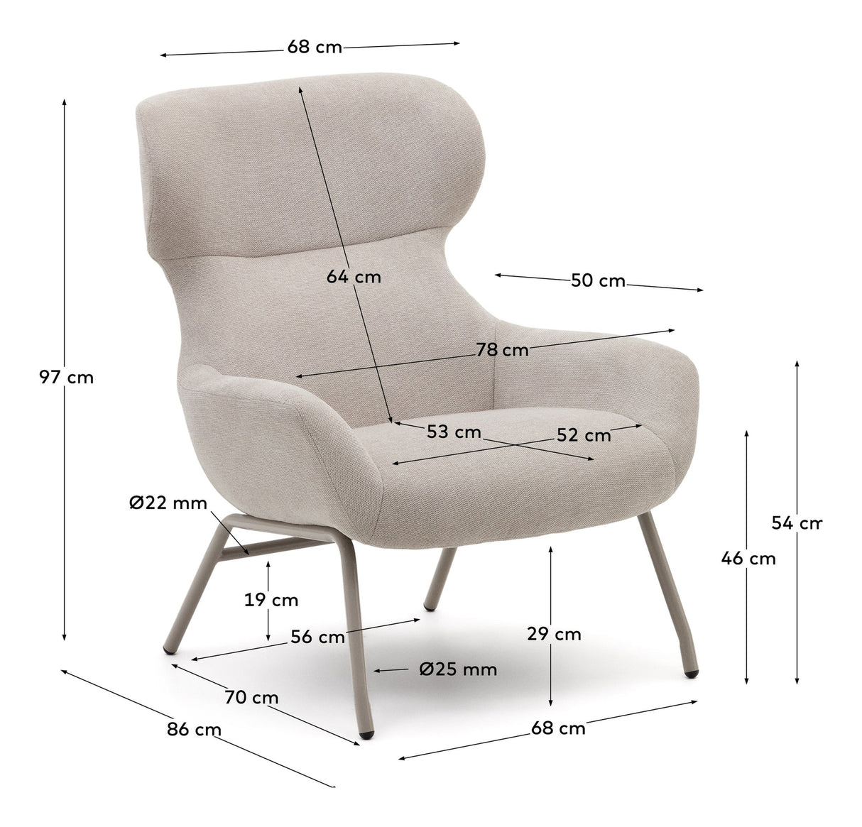 Belina Armchair, Beige Chenille