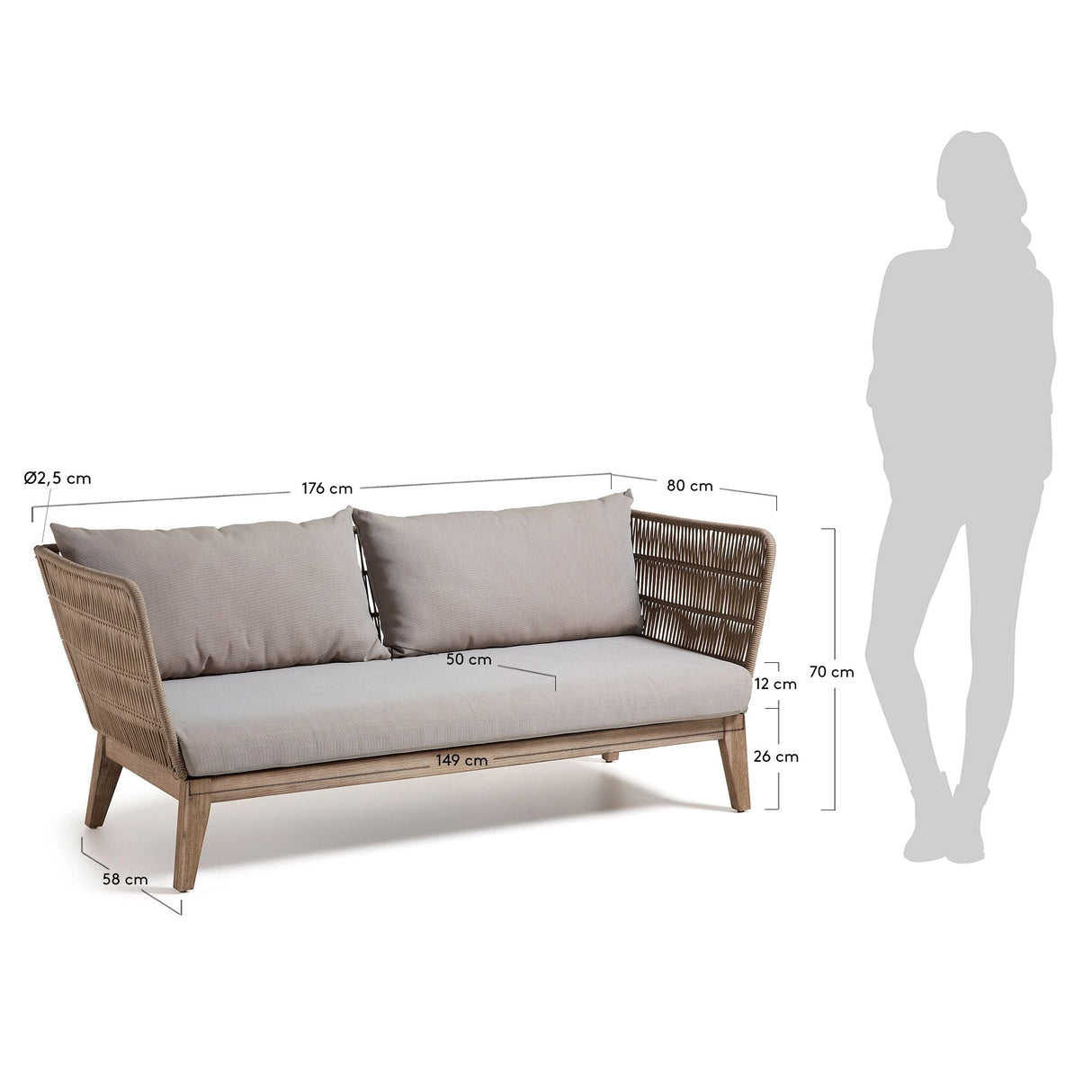 Bellano Lounge Sofa 3-pers. Beige rope