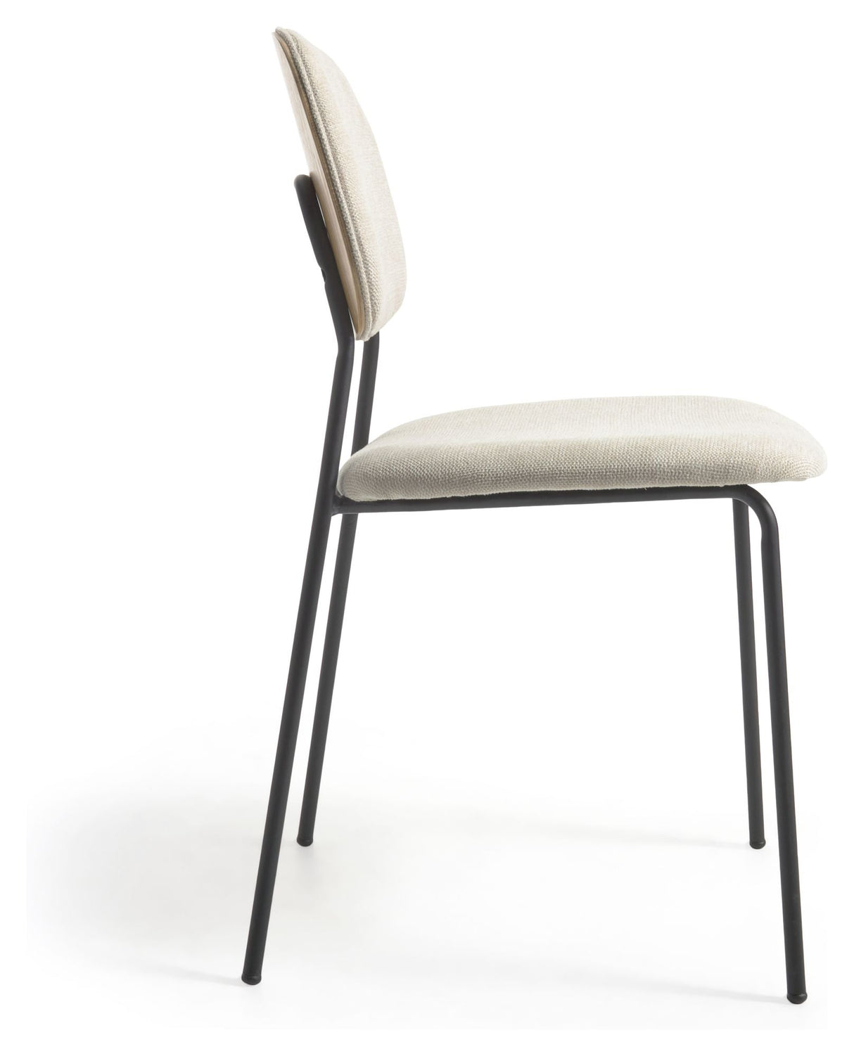 Benilda Dining chair, Beige chenille/Oak veneer/Black legs