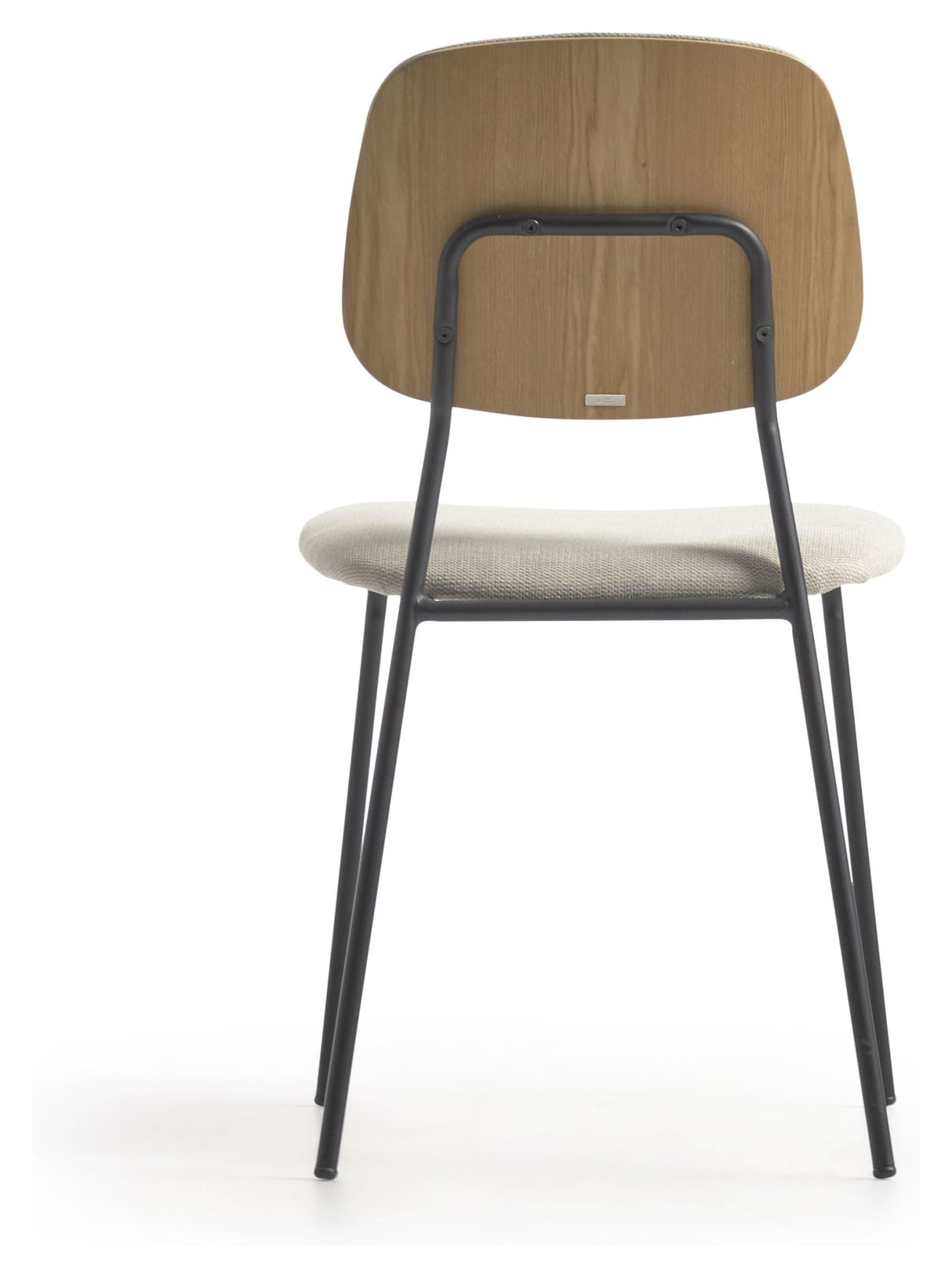 Benilda Dining chair, Beige chenille/Oak veneer/Black legs