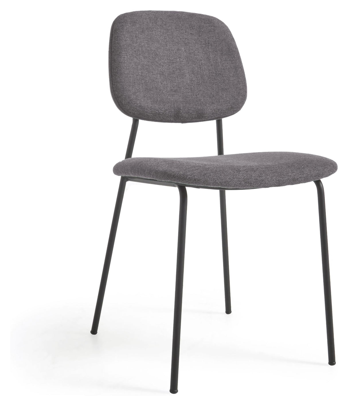 Benilda Dining chair, Dark gray chenille/Oak veneer/Black legs