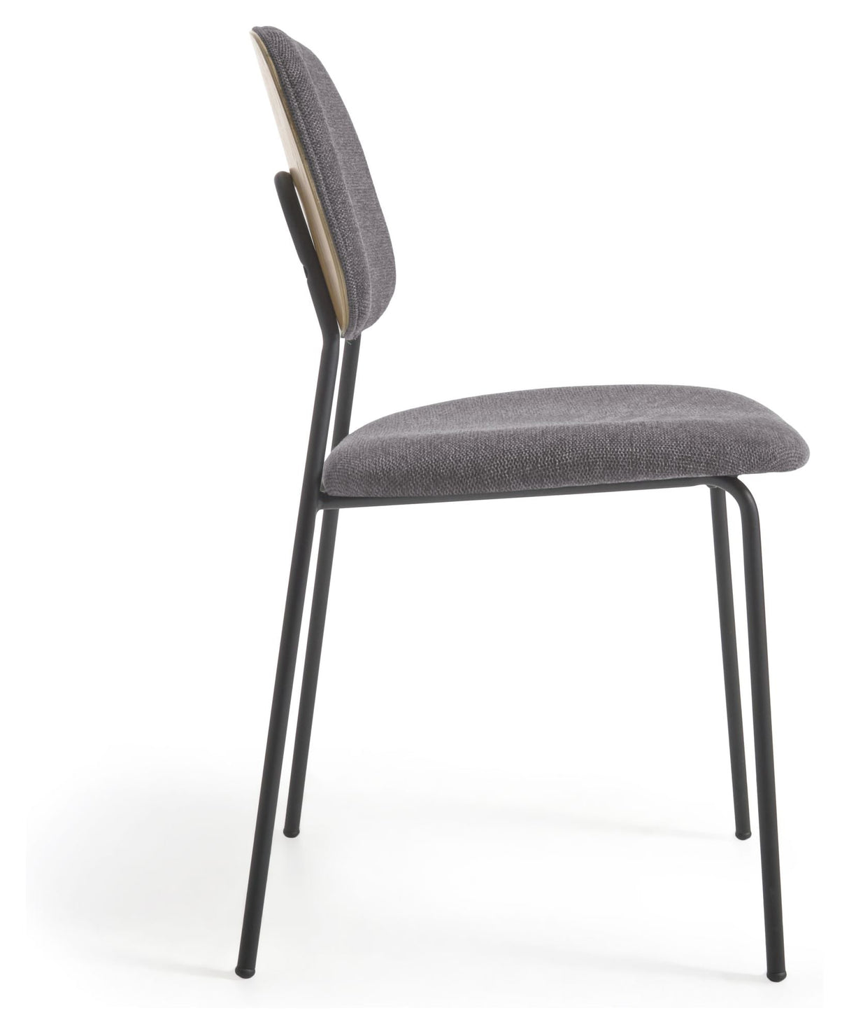 Benilda Dining chair, Dark gray chenille/Oak veneer/Black legs