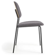 Benilda Dining chair, Dark gray chenille/Oak veneer/Black legs