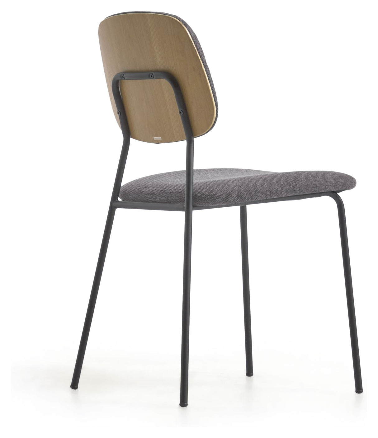 Benilda Dining chair, Dark gray chenille/Oak veneer/Black legs