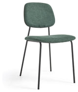 Benilda Dining chair, Dark green chenille/Oak veneer/Black legs