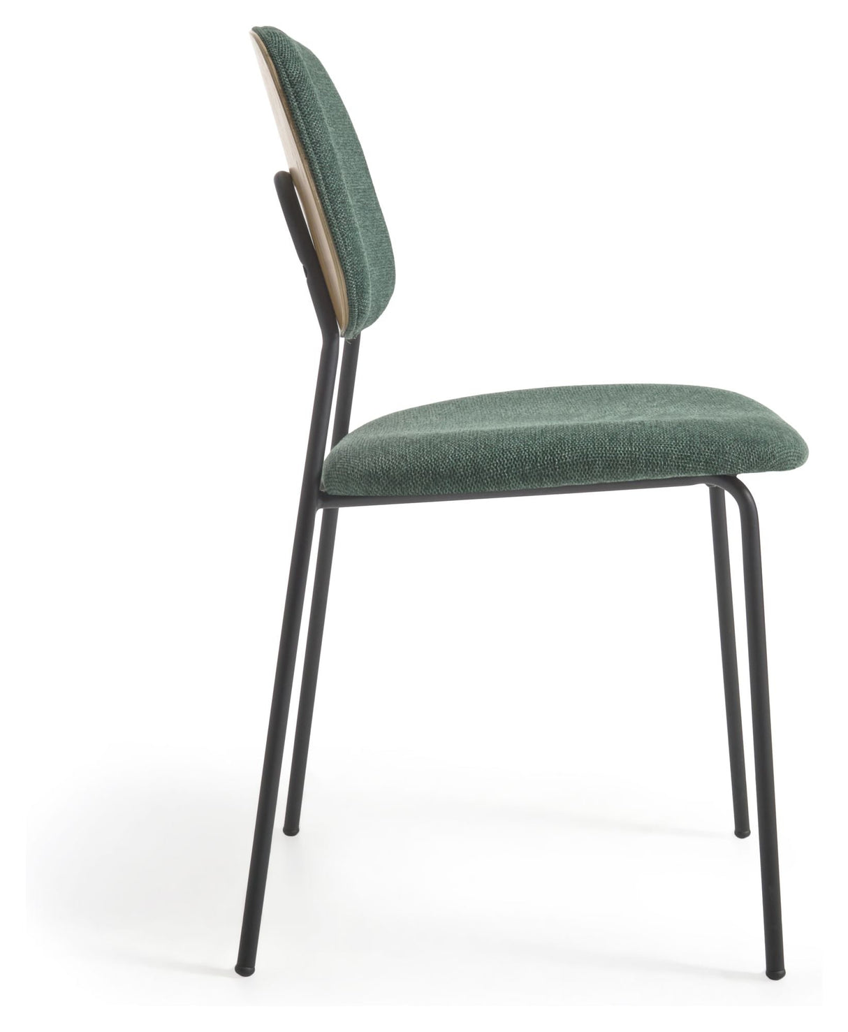 Benilda Dining chair, Dark green chenille/Oak veneer/Black legs