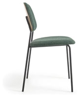 Benilda Dining chair, Dark green chenille/Oak veneer/Black legs