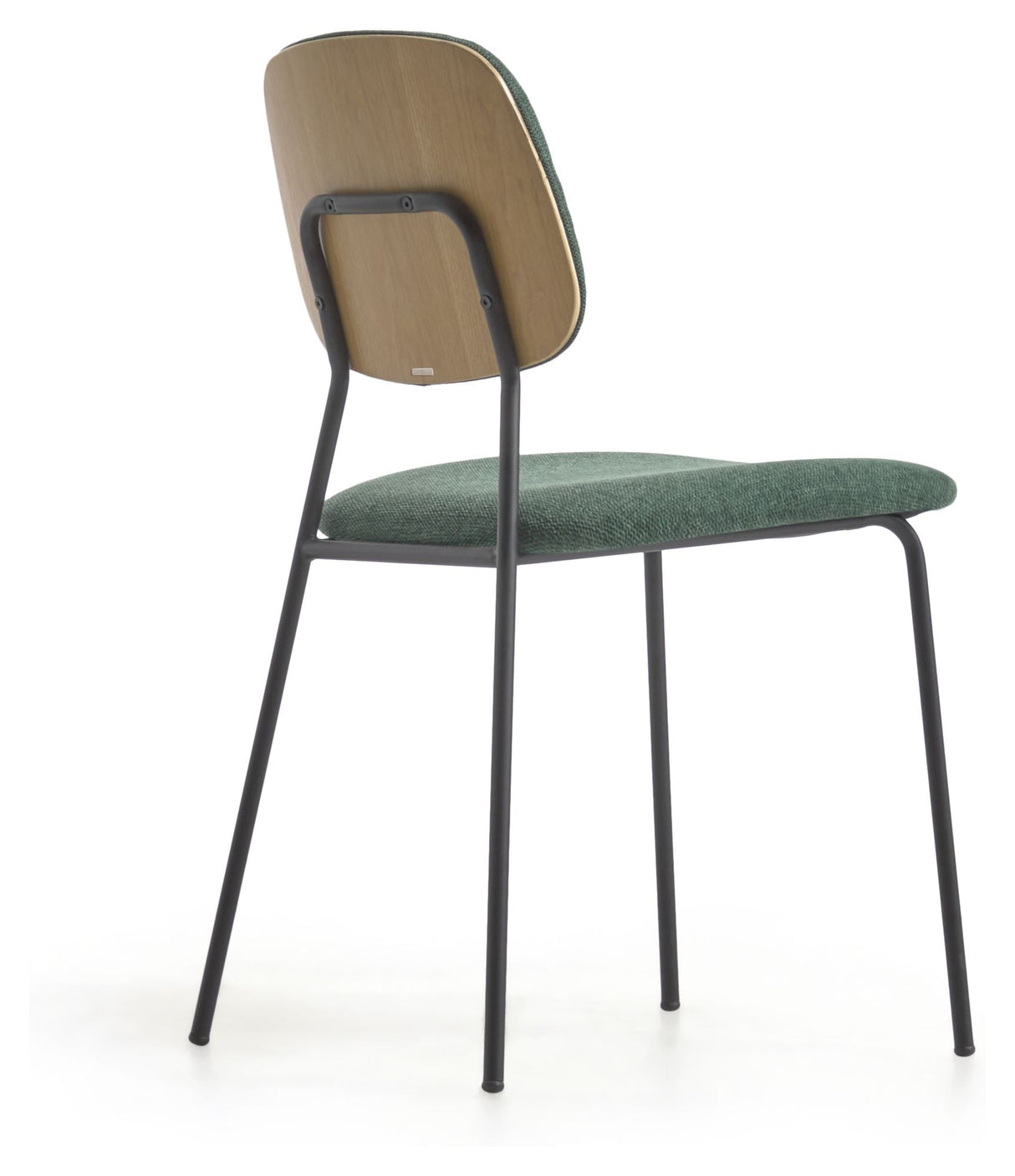 Benilda Dining chair, Dark green chenille/Oak veneer/Black legs