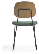 Benilda Dining chair, Dark green chenille/Oak veneer/Black legs