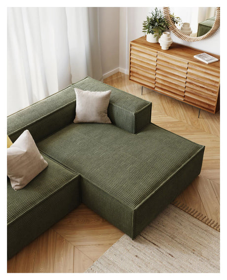 Block 2-pers. Sofa with right-facing chaise longue, B240, Green velvet