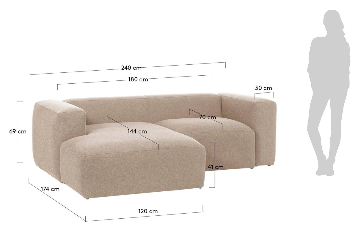 Block 2-pers. Sofa with left-facing Chaise Beige Chenille