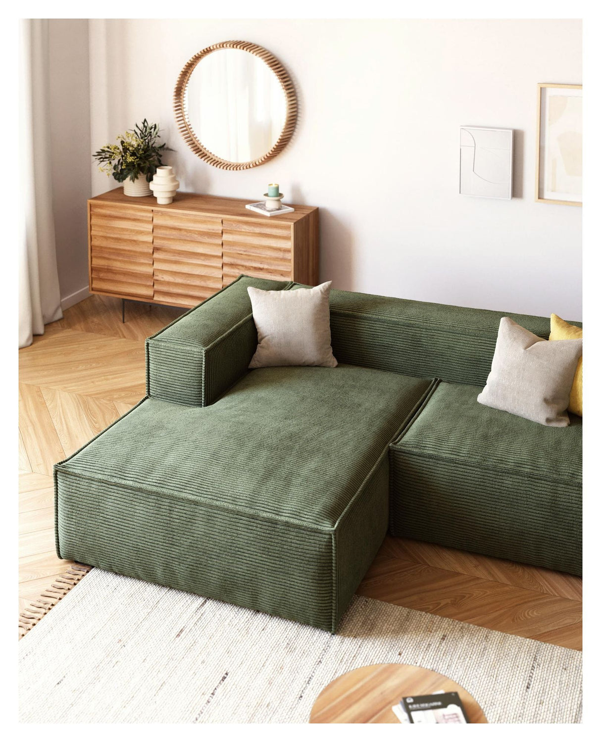 Block 2-pers. Sofa with left-facing chaise longue, B240, Green velvet