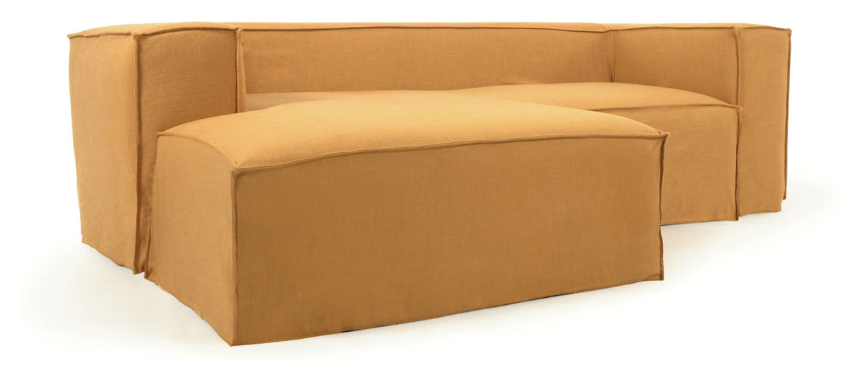 Block 2-pers. Sofa with left-facing chaise longue, Mustard Linen