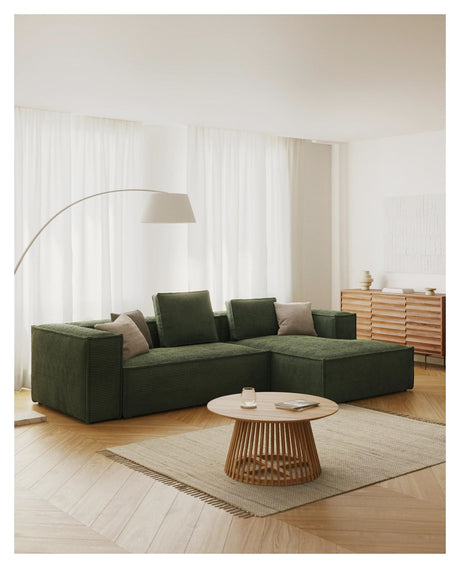 Block 3-pers. Sofa with right-facing chaise longue, B300, Green velvet