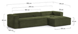 Block 4-pers. Sofa with right-facing chaise longue, B330, Green velvet