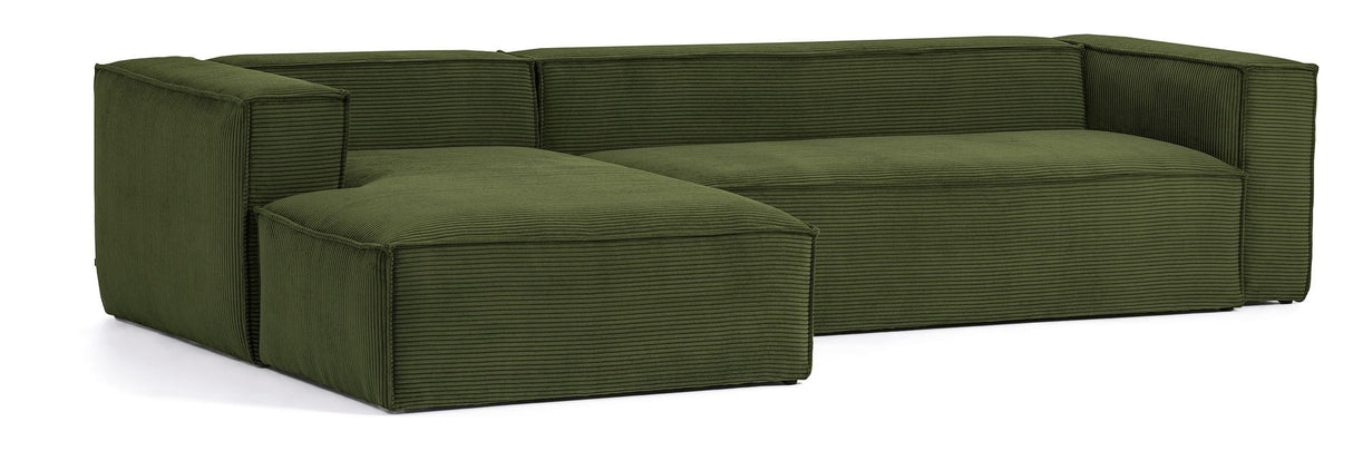 Block 3-pers. Sofa with left-facing chaise longue, B330, Green velvet