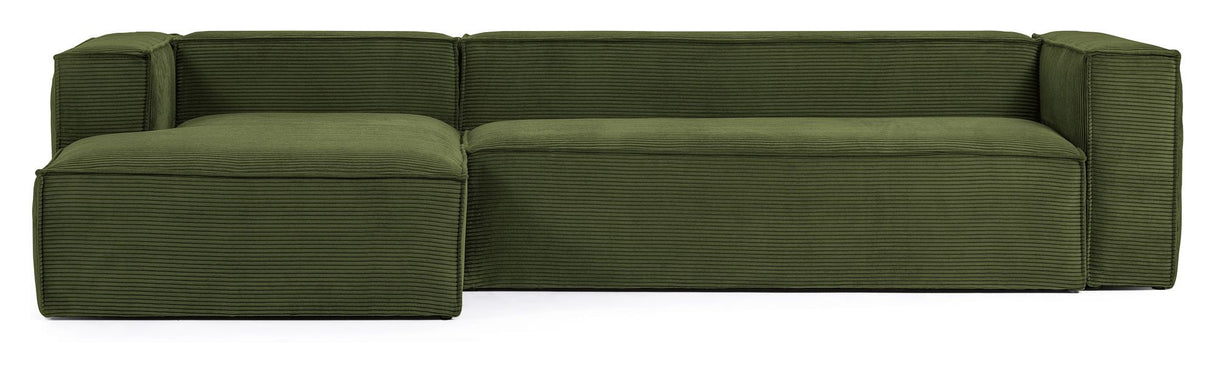 Block 3-pers. Sofa with left-facing chaise longue, B330, Green velvet