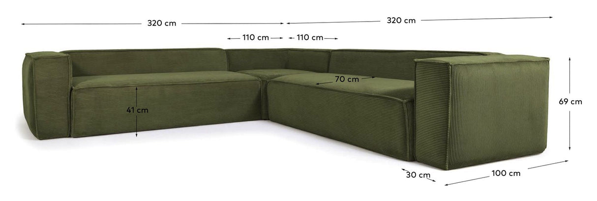 Block 6-pers. Corner sofa, 320x320, Green velvet