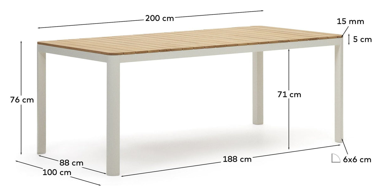 Bona Garden Table, White teak, 163x73