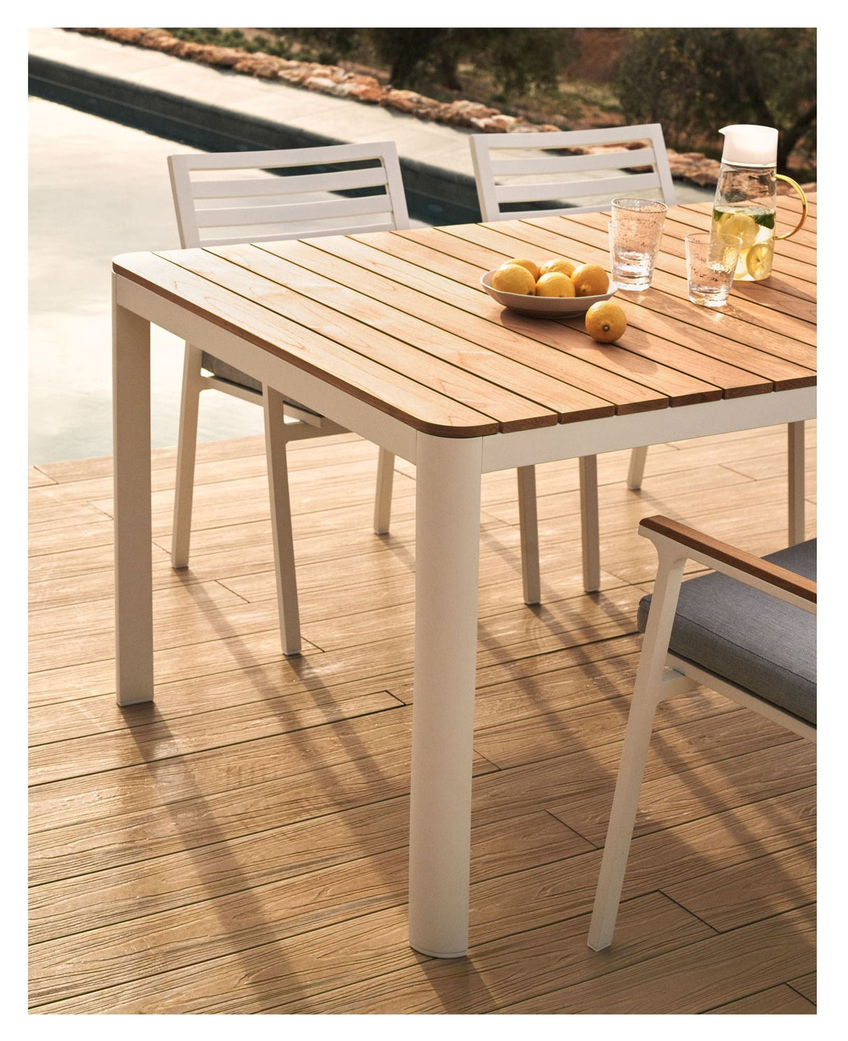 Bona Garden Table, White teak, 163x73