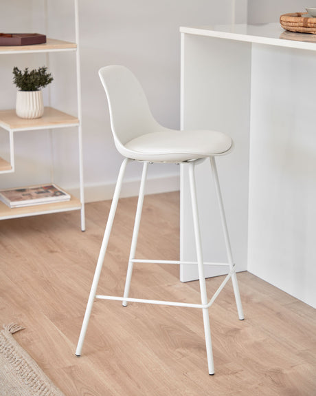 Brighter Bar stool with imitation leather H: 65 cm, White