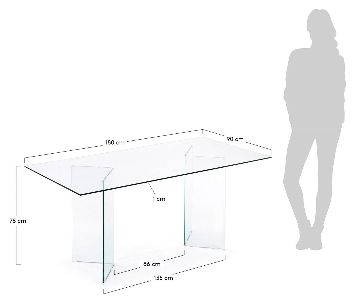 Burano Dining Table, Transparent, 180x90