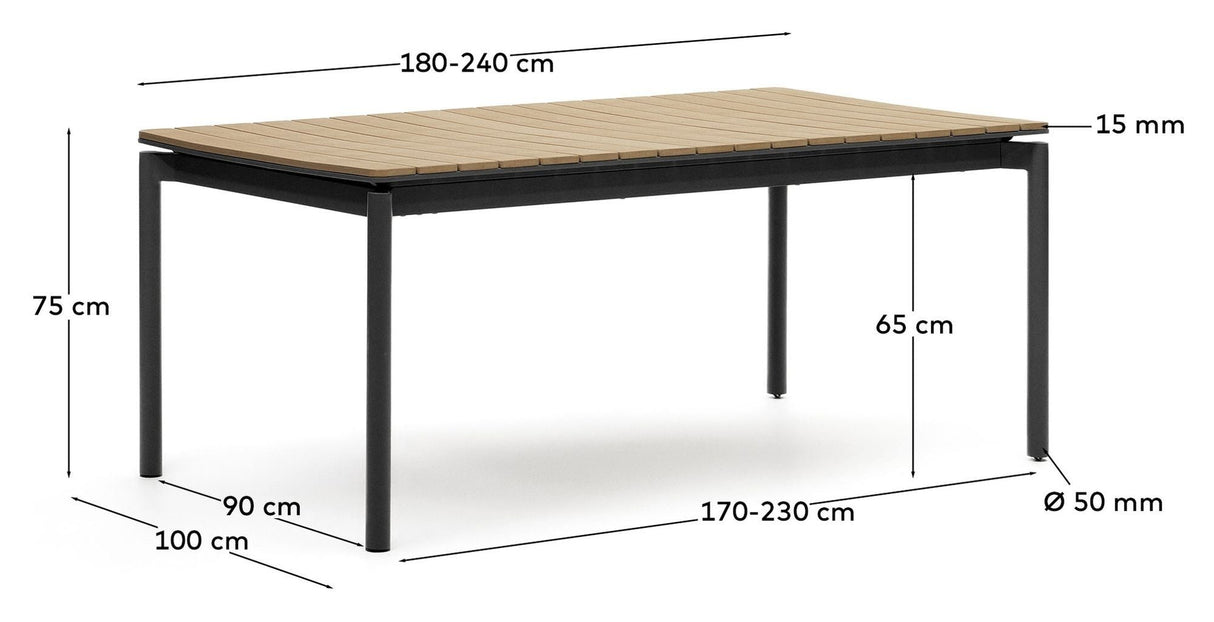 Canyelles Garden table with extension, Black alu, 180(240)x100