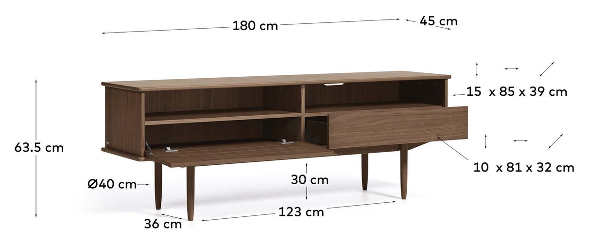 Carolin Table w. door, 1 drawer, 180x83,5, Walnut