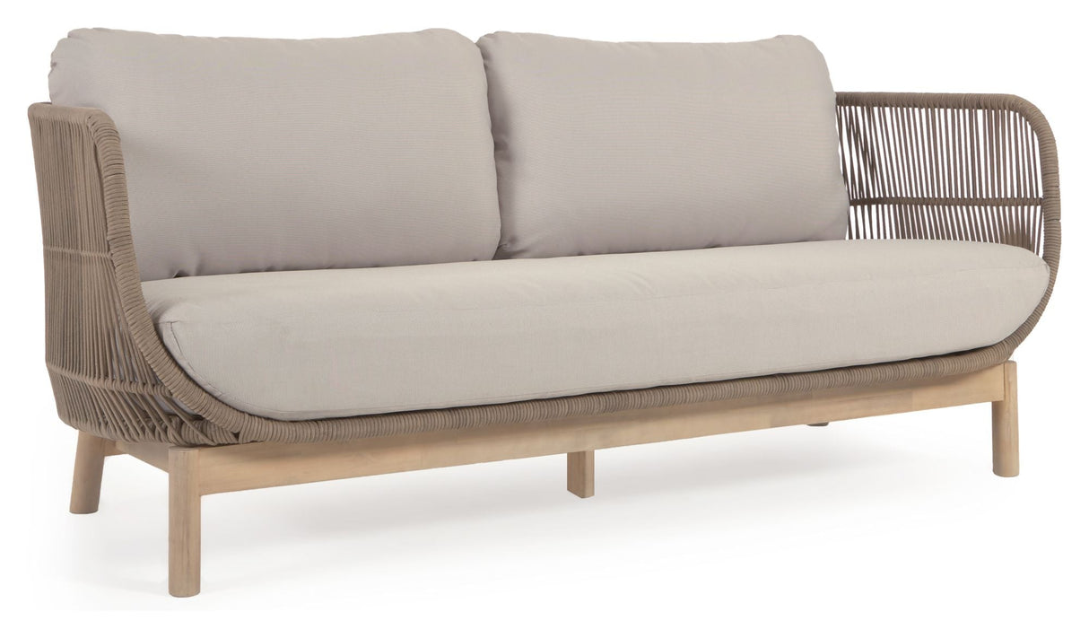 Catalina 3-pers. Lounge bed with beige rope, Acacia wood