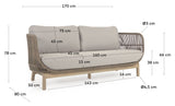 Catalina 3-pers. Lounge bed with beige rope, Acacia wood