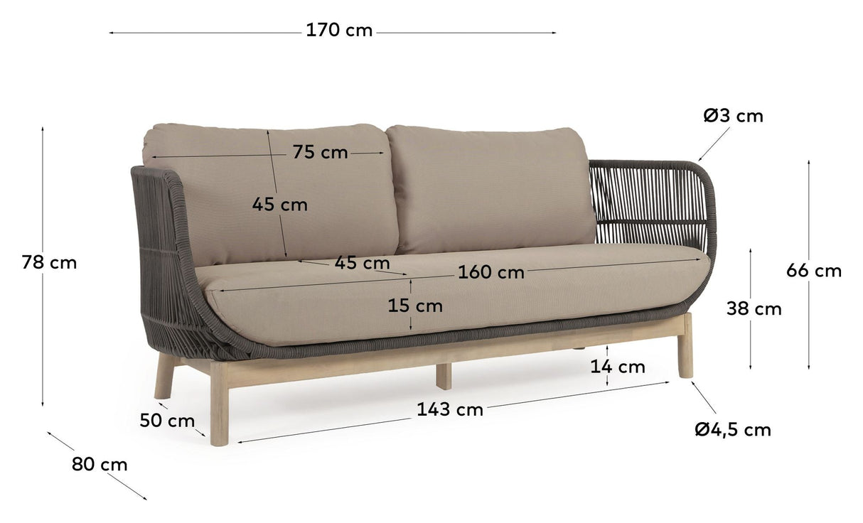 Catalina 3-pers. Lounge bed with green rope, Acacia wood