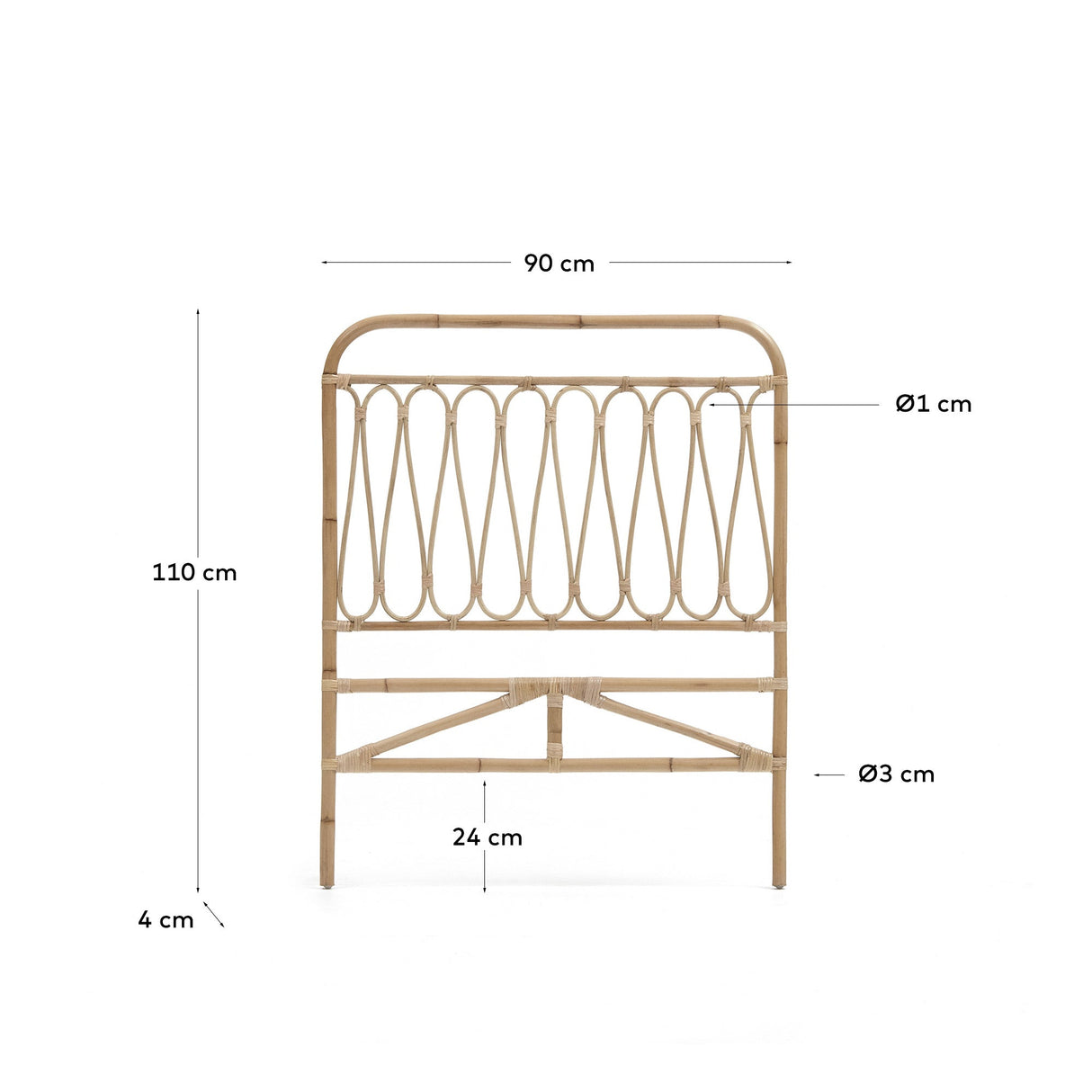 Caterina Bedboard of rattan, 90 cm