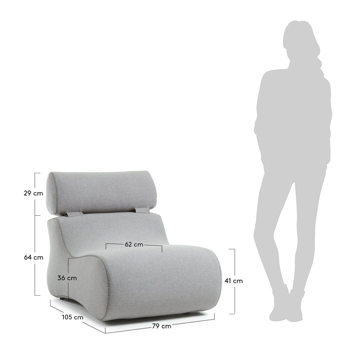 Club Lounge Chair with Headrest, Gray