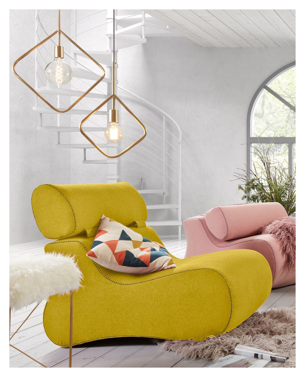 Club lounge chair with headrest, Mustard