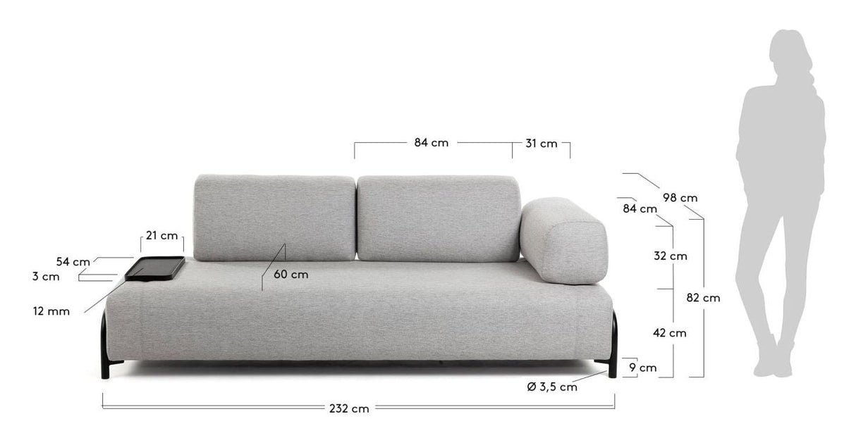 Compo 3-seater Sofa w. small tray Beige