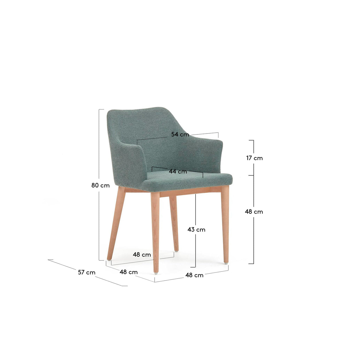 Croft Dining chair with armrests, Green fabric