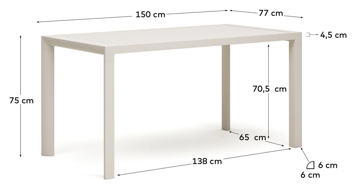 Culip Garden Table, White Alu, 75x77x150