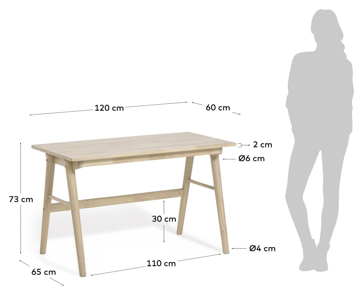 Curie Desk in solid rubber wood, 120x60