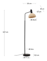 Damila Floor lamp, Rattan and black metal