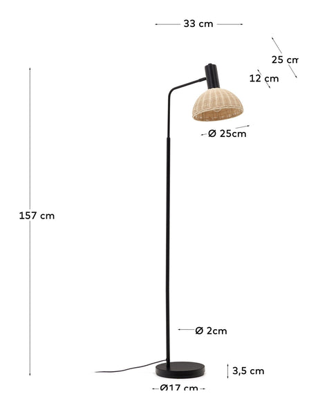 Damila Floor lamp, Rattan and black metal