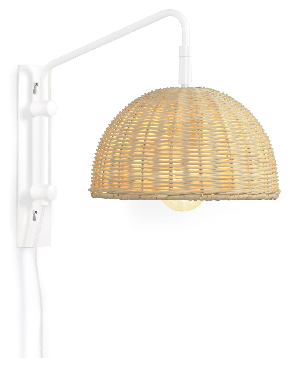 Damila Wall Lamp, White Metal/Rattan