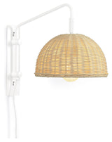 Damila Wall Lamp, White Metal/Rattan