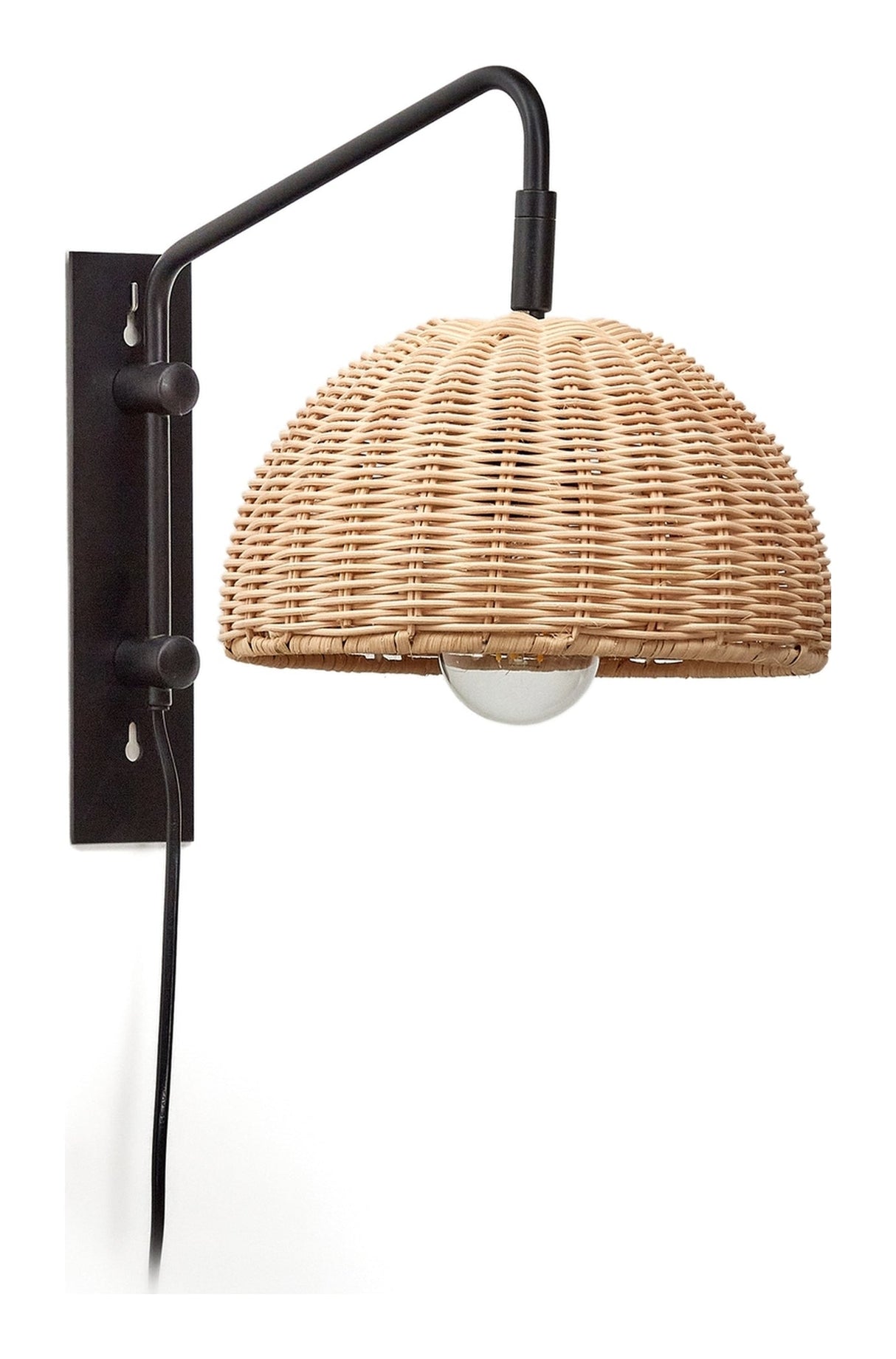 Damila Wall lamp, Rattan and black metal