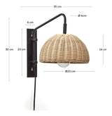 Damila Wall lamp, Rattan and black metal