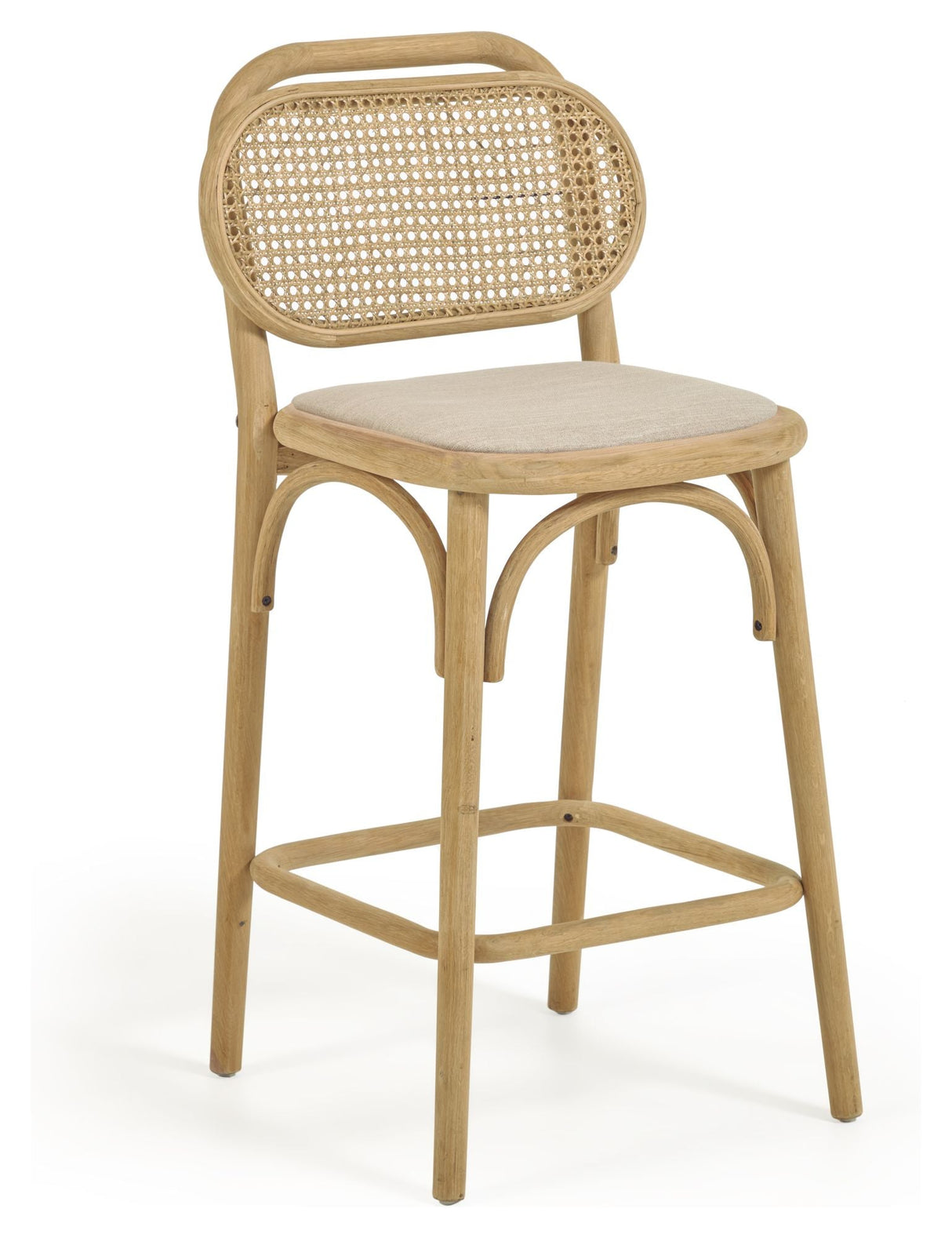 Doriane bar stool SH: 65cm, Solid oak/Beige