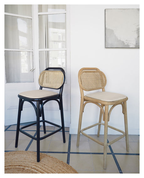 Doriane bar stool SH: 65cm, Solid oak/Beige