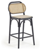 Doriane bar stool SH: 65cm, Black lacquered solid elm