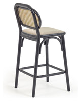 Doriane bar stool SH: 65cm, Black lacquered solid elm